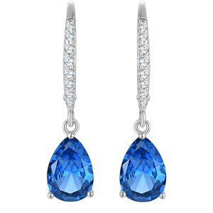 Teardrop 5A Pear Drop Dangle Earrings | 18K White Gold Plated S925 | Tanzanite